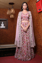 Load image into Gallery viewer, Floral Printed Lehenga With A  Zardosi Work Cape
