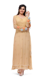 Beige 3D Floral Kurta