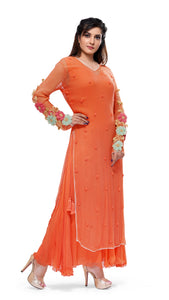 Peach 3D Floral Kurta