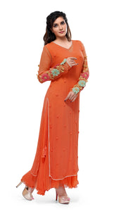 Peach 3D Floral Kurta