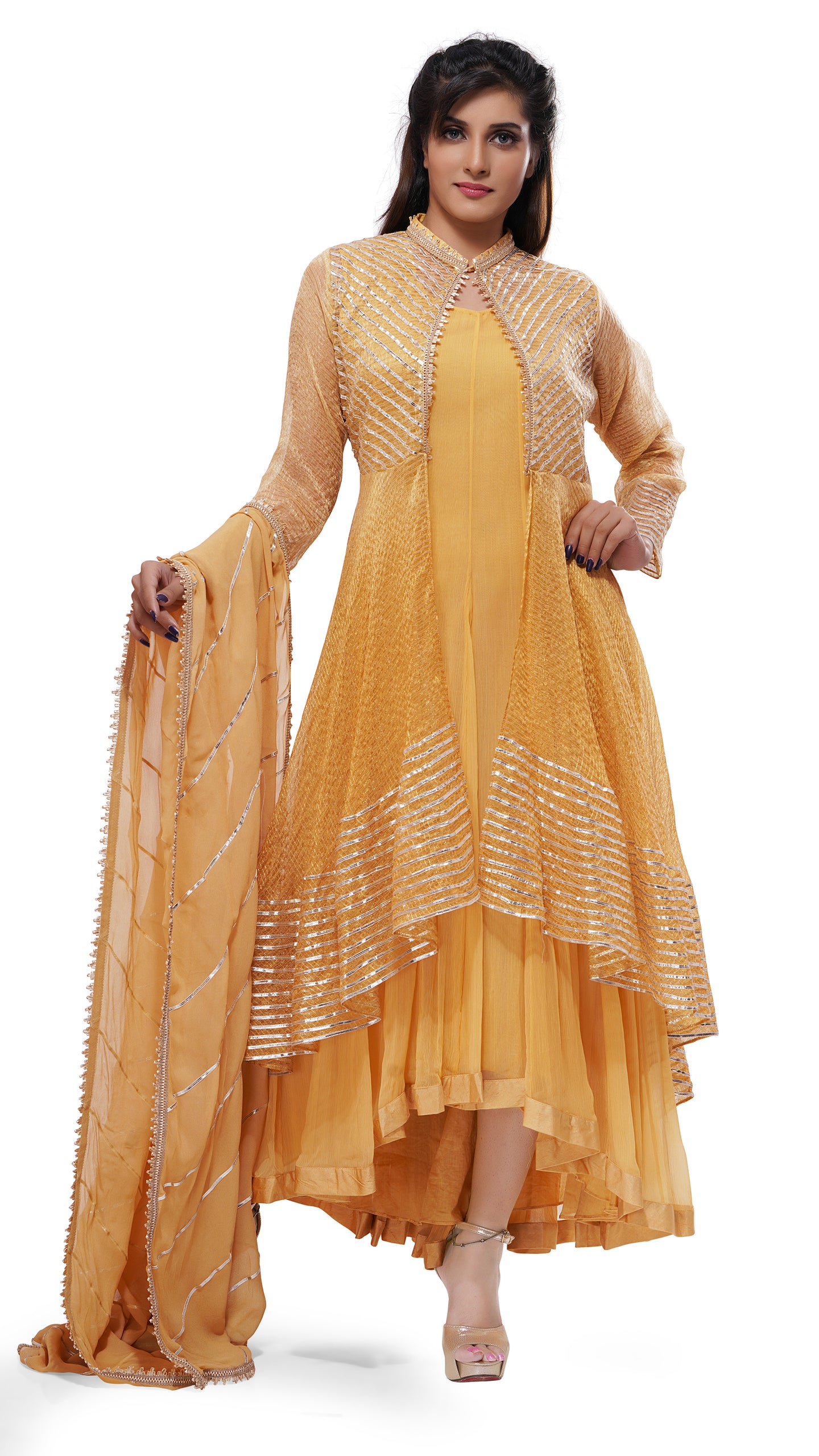 Beige Gota Patti Kurta Set