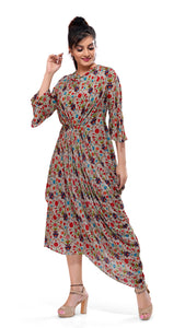 Floral Asymmetric Drape Dress