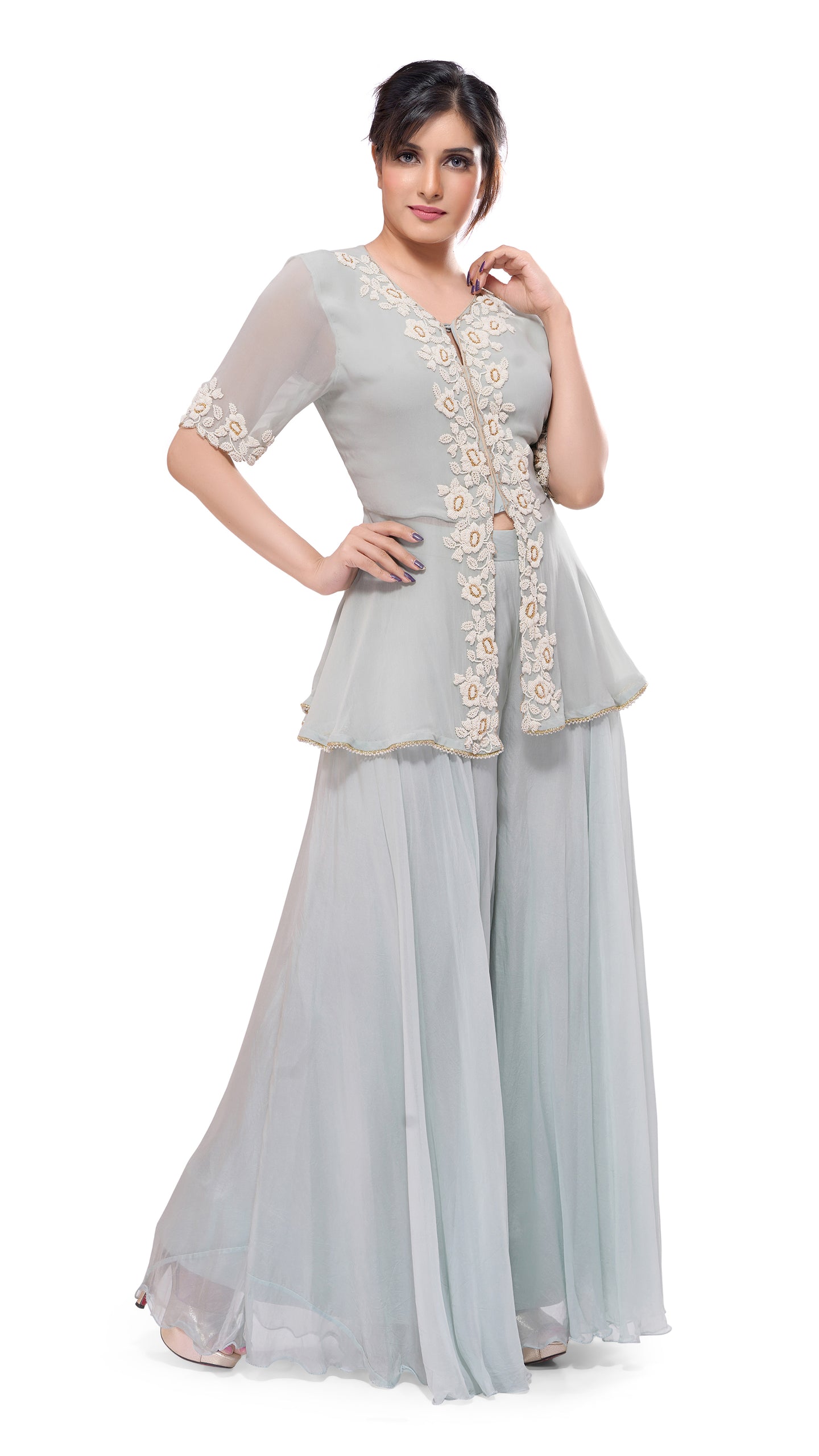 Icy Peplum Sharara Set