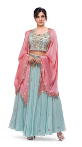 Asymmetric Cape Lehenga Set