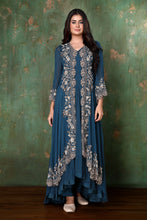 Load image into Gallery viewer, A-line Asymmetrical Evening Ethnic  Dress With Bell Sleeves Jacket And Straight Pants
