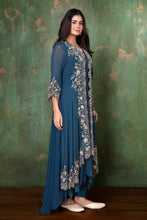 Load image into Gallery viewer, A-line Asymmetrical Evening Ethnic  Dress With Bell Sleeves Jacket And Straight Pants
