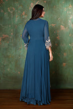 Load image into Gallery viewer, A-line Asymmetrical Evening Ethnic  Dress With Bell Sleeves Jacket And Straight Pants
