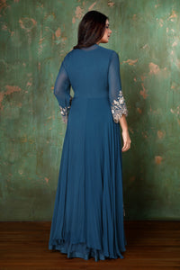 A-line Asymmetrical Evening Ethnic  Dress With Bell Sleeves Jacket And Straight Pants