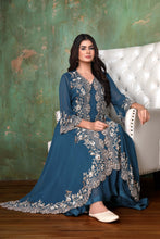 Load image into Gallery viewer, A-line Asymmetrical Evening Ethnic  Dress With Bell Sleeves Jacket And Straight Pants
