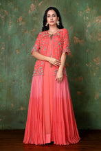 Load image into Gallery viewer, Long Ethnic Gown With Hand-weaved Zardosi Work On Ombre Jacket
