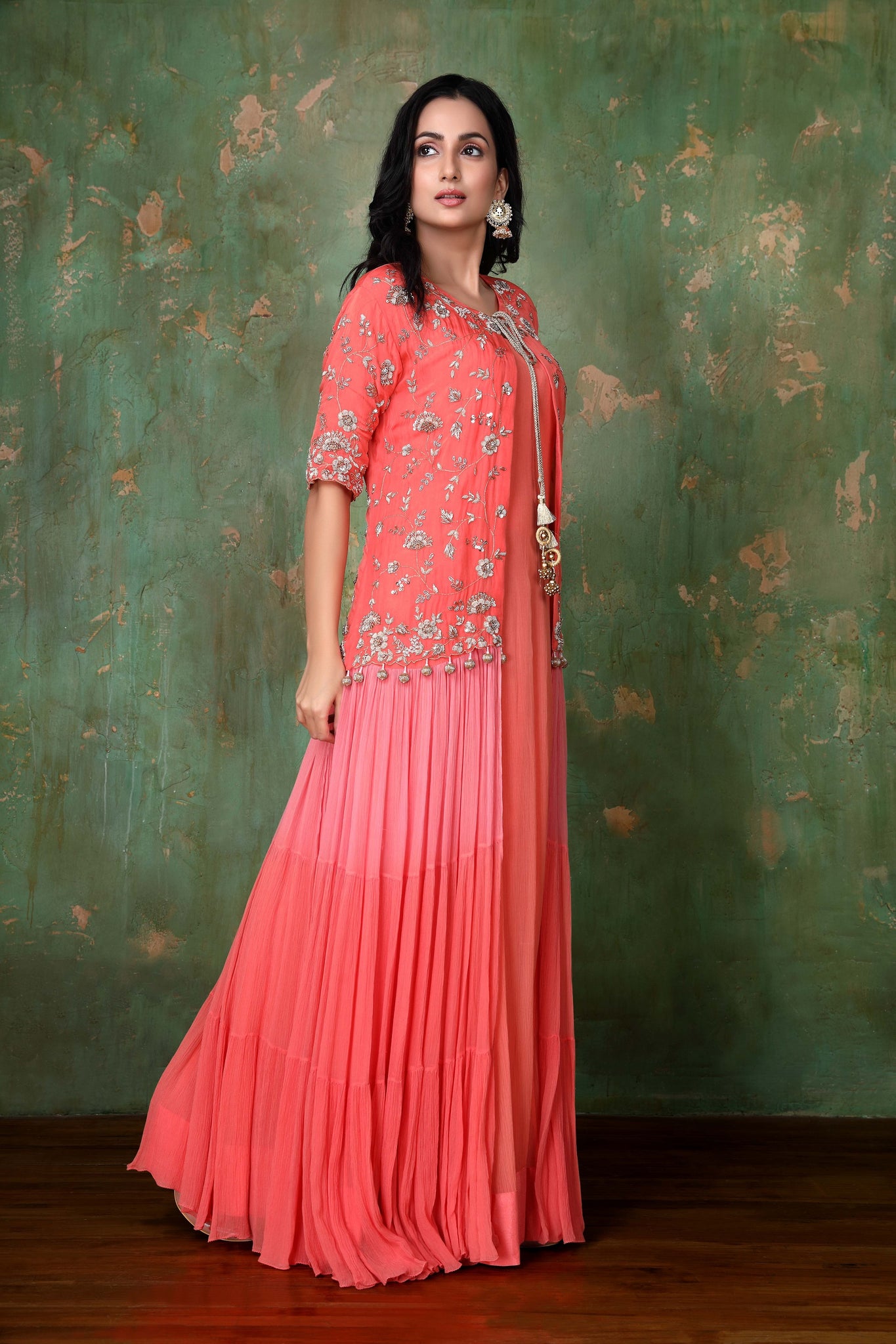 Ethnic gown with sales long jacket