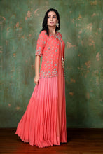 Load image into Gallery viewer, Long Ethnic Gown With Hand-weaved Zardosi Work On Ombre Jacket
