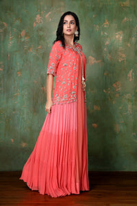 Long Ethnic Gown With Hand-weaved Zardosi Work On Ombre Jacket