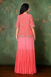 Long Ethnic Gown With Hand-weaved Zardosi Work On Ombre Jacket