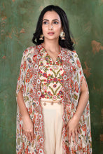 Load image into Gallery viewer, Embroidered Crop Top With Floral Cutwork Kaftan (Jacket) And Palazzo
