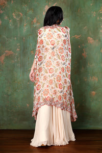 Embroidered Crop Top With Floral Cutwork Kaftan (Jacket) And Palazzo