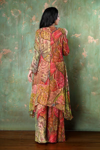 Asymmetric Patterned  Co-ord Set Of Bell Sleeves, Long Top, And Sharara