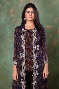 Printed Sequins Top And Handwork Zardosi Jacket With Flary Palazzo