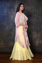 Load image into Gallery viewer, Crop Blouse With Long Jacket With Gota Patti Work And Ribbon Stitched Sharara
