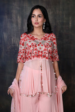 Load image into Gallery viewer, Peplum Top With Heavy Embroideries On The Upper Torso , Dupatta And Palazzo
