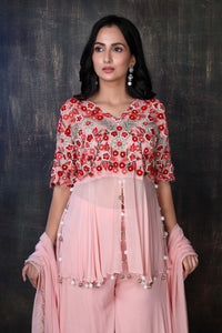 Peplum Top With Heavy Embroideries On The Upper Torso , Dupatta And Palazzo