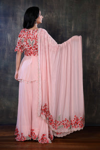 Peplum Top With Heavy Embroideries On The Upper Torso , Dupatta And Palazzo