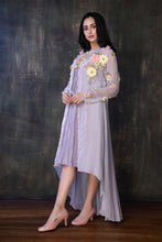 Load image into Gallery viewer, Long Asymmetric 3D Textured Flower Jacket With Pleated Inner
