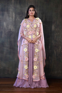 3D Flower Textured Waistcoat, Lehenga And Cape