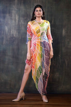 Load image into Gallery viewer, Multicolor Asymmetrical Bohemian Dress  With A Cowl Neckline, Flounce Sleeve And Gathers On The Upper Waist
