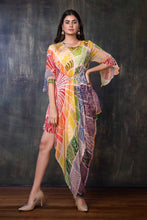 Load image into Gallery viewer, Multicolor Asymmetrical Bohemian Dress  With A Cowl Neckline, Flounce Sleeve And Gathers On The Upper Waist
