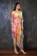 Load image into Gallery viewer, Multicolor Asymmetrical Bohemian Dress  With A Cowl Neckline, Flounce Sleeve And Gathers On The Upper Waist
