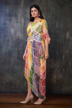 Load image into Gallery viewer, Multicolor Asymmetrical Bohemian Dress  With A Cowl Neckline, Flounce Sleeve And Gathers On The Upper Waist
