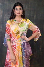 Load image into Gallery viewer, Multicolor Asymmetrical Bohemian Dress  With A Cowl Neckline, Flounce Sleeve And Gathers On The Upper Waist
