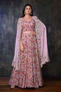 Floral Printed Lehenga With A  Zardosi Work Cape