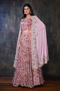 Floral Printed Lehenga With A  Zardosi Work Cape